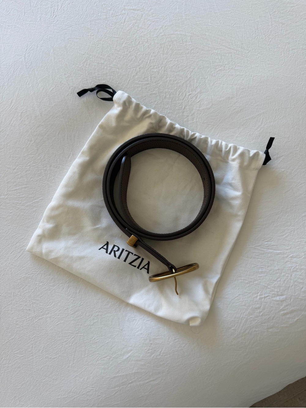 Aritzia Dark Brown Leather Belt with Brass Oval Buckle